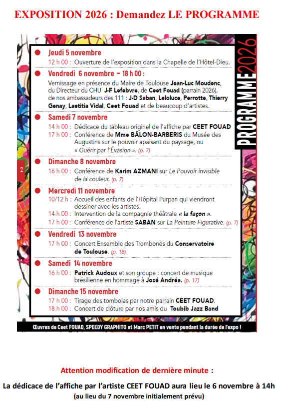 Le programme de l'exposition 2026 111 des Arts